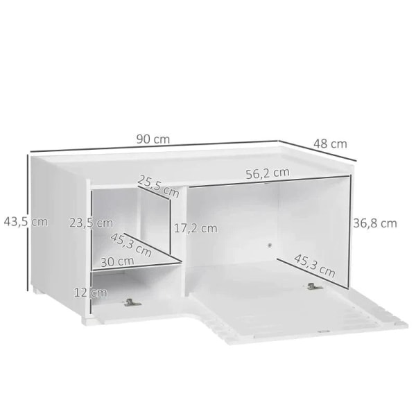 Rootz kattlåda - Kattlåda - Kattskåp med 2 hyllor - 2-i-1 designmagnetdörr - MDF - Vit - 90L x 48W x 43,5H cm