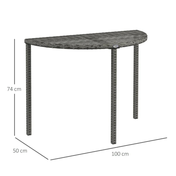 Rootz Trädgårdsbord - Balkongbord - Modern Design - Halvrundt - Polyrattan + Metall - Grå - 100x50x74 cm