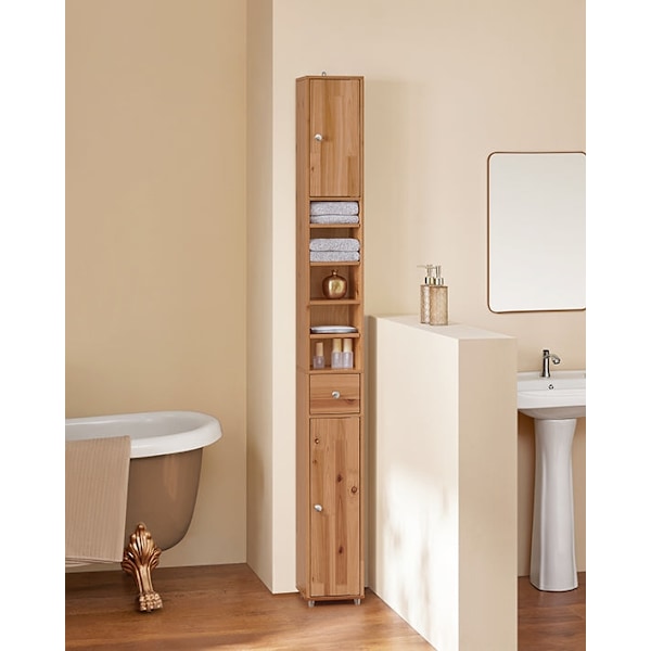 Rootz Cedar Badeværelsets kabinet - Tall Storage Unit - Rumbesparende arrangør - Miljøvenlig Cedar - 20x180x20cm