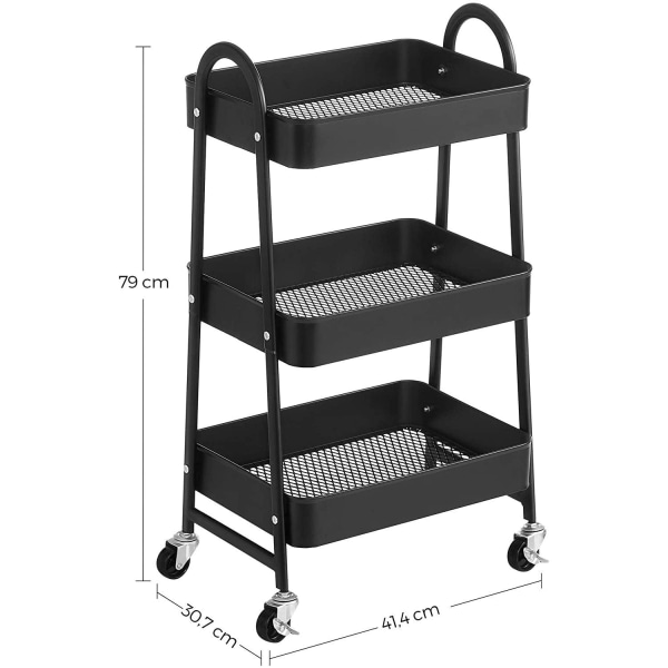 Rootz Kitchen trolley - Kitchen trolley - Serving trolley - 3 Levels - 2 Brakes - Handles - Metal - Black