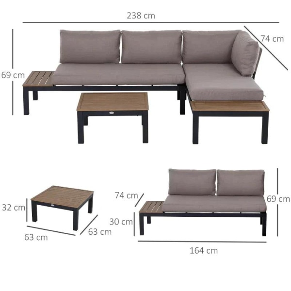 Rootz Havemøbelsæt - Sidebordssofa - Sofasæt - Sofabord - Sofa med hynder - Aluminium - 164 x 74 x 69 cm