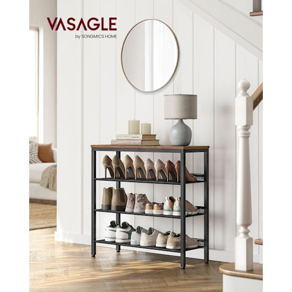 Rootz Vintage ruskea-musta kenkäteline - Säilytysjärjestelmä - Lastulevy teräs - 30 cm x 75 cm x 73 cm - Raskas - Helppo koota - Tilaa säästävä