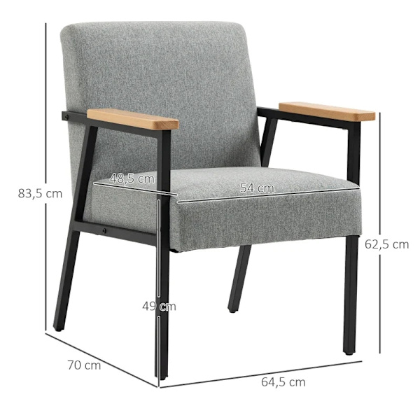 Rootz Accent Chair In Scandi Design - Fåtölj - Accent Chair - Linnelook - Gummiträ - Grå + Svart + Brun - 64,5L x 70W x 83,5H cm