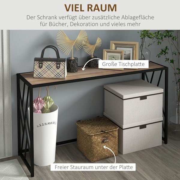 Rootz Console Table - Hallway Table - Industrial Design - Robust Metal Frame - 120 cm x 35 cm x 75 cm