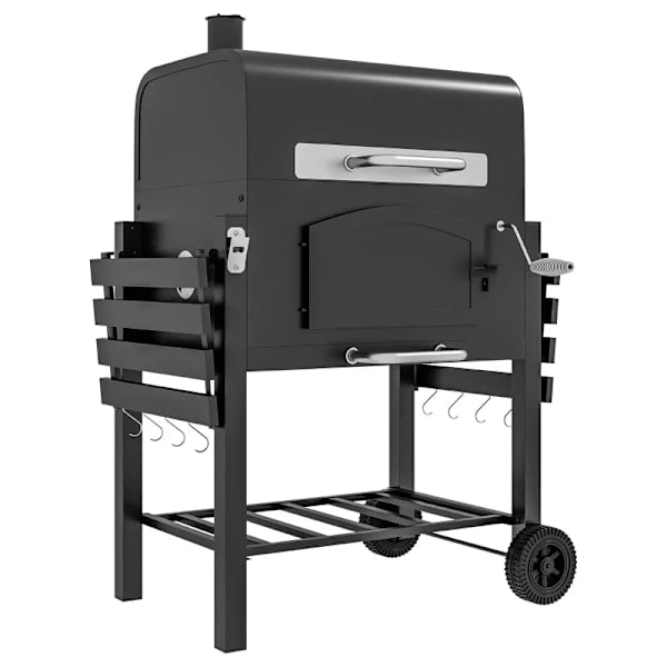 Rootz Kulgrill - BBQ Ryger - Justerbart kulrum - Sidehylder - Varmestativ - Emaljeret støbejern - Sort - 124L x 66W x 112H cm