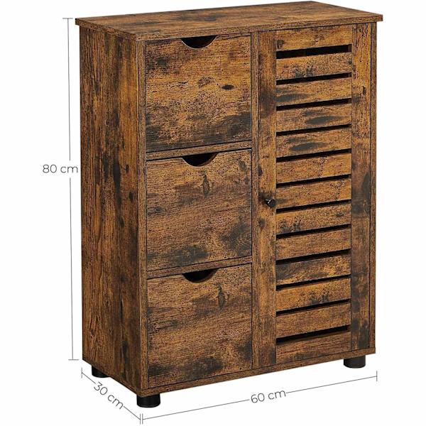 Rootz skænk - Opbevaringsskab - Skænk - 3 skuffer - Foldedør - Justerbare hylder - Brun - Sort - Industriel - Forarbejdet træ - Metal - 60 x 30 x 80 c
