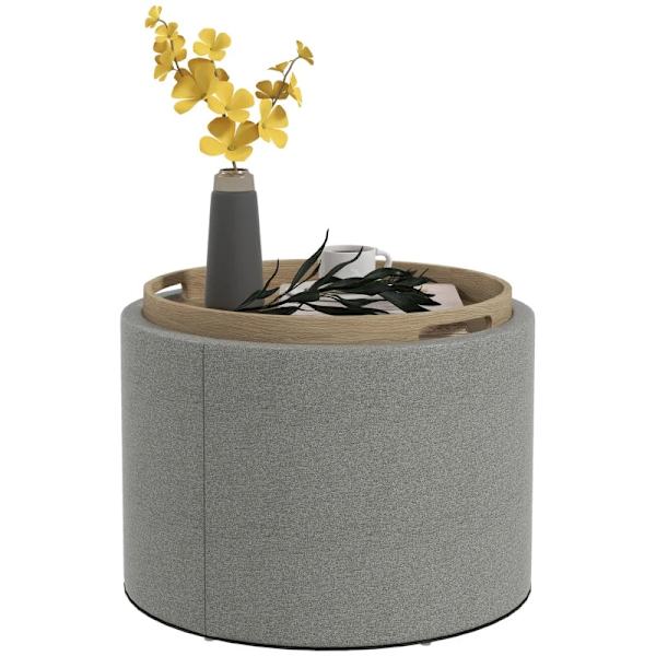 Rootz-jakkara - Pehmustettu jakkara - Pellava - Piilotettu säilytystila - Käännettävä kansi - Harmaa + Natural - 5,6cm x 56cm x 42cm