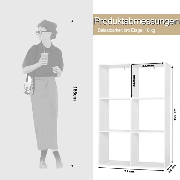 Rootz Modern White Kirjahylly - Säilytysjärjestelmä - Näytön hylly - Tilaa säästävä, monipuolinen, tukeva - 71 cm x 106 cm x 29 cm