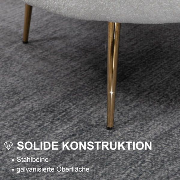Rootz Shell -formad klädd stol - Relaxationsstol - Comfy fåtölj - Guldmetallben - Elegant & mysig - 79L x 77W x 77H cm - vitt tyg