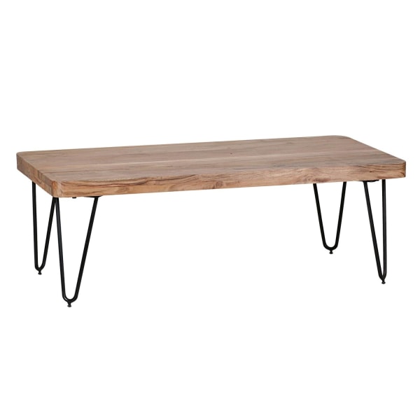 Rootz soffbord massivt trä akacia 115 cm brett vardagsrumsbord design metallben lantlig sidobord