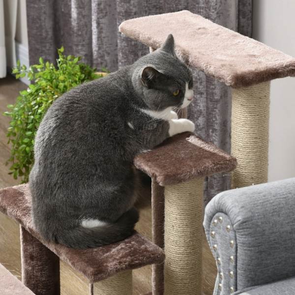 Rootz Cat Tree-Stair Combo - Dyretrapper - Klatrehjælp - Lege- og hvileområde - Kattekradsestolpe - Plys foret - 60 cm x 40 cm x 64 cm