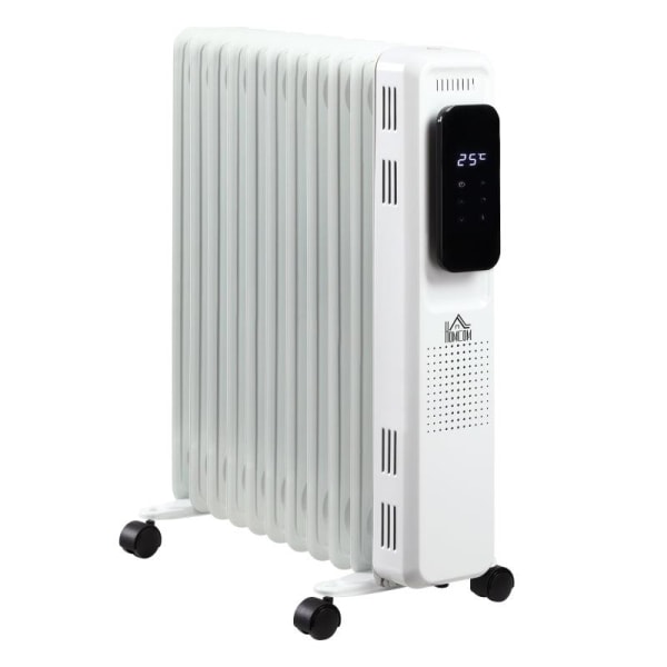 Rootz Oil Radiator - Bærbar elektrisk radiator - 3 varmeniveauer - 24-timers timing Elektrisk opvarmning - 11 varmeplader med 4 ruller - Hvid - 50,5 x