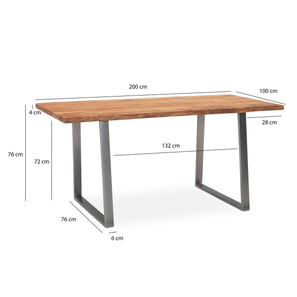 Rootz Matsalsbord - Massivt akaciaträ - Köksbord - Trädkantsdesign - Handgjord - Unik naturlig look - Justerbar höjd - 200cm x 100cm x 76cm