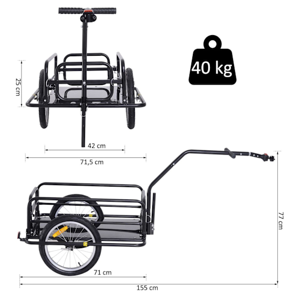 Rootz Cykeltrailer - Sort - Stål, Gummi - 61,02 cm x 28,15 cm x 30,31 cm
