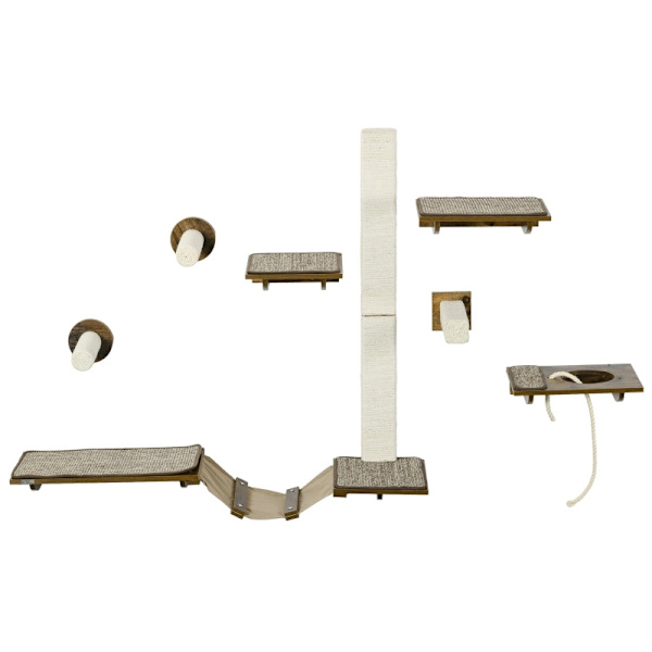 Rootz Cat Wall Hylla Set - Klättervägg - Kattplattformar - Sisal skrapytor - Säkert stöd - 136cm x 29cm x 8,5cm