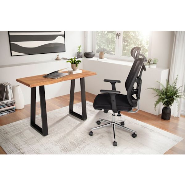 Rootz Modern Design Kontorbord - Bord i massivt træ - Trækant - Trapezformede metalben - Håndlavet - Akacietræ - 118 cm x 41 cm x 76,5 cm
