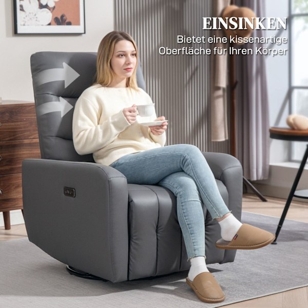 ROOTZ Relaxation lænestol - polstringstol med liggende funktion - hvilestol - USB -porte - grå - 79x89.5x104cm