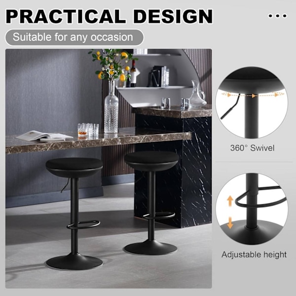 Rootz Swivel Bar Pall Set - Bänkpall - Kökspall - Andas elastiskt tyg - Höjdjusterbar - 41cm x (64-85)cm x 41cm