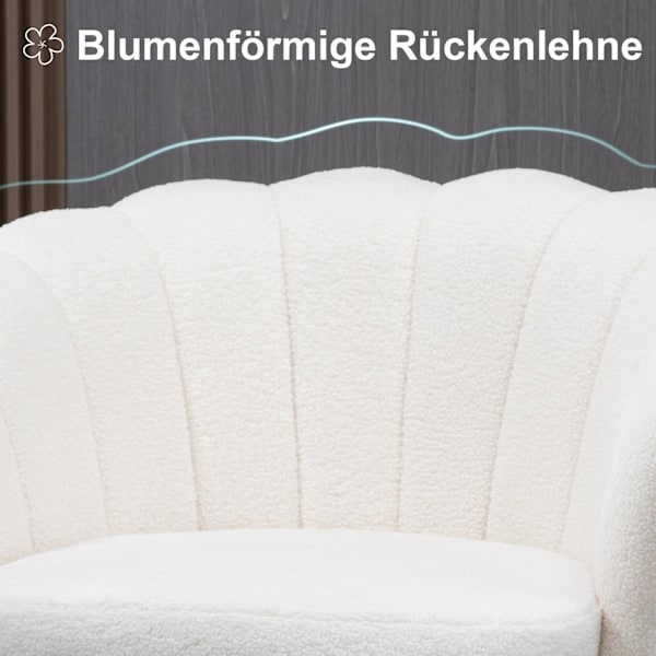 Rootz Shell -formad klädd stol - Relaxationsstol - Comfy fåtölj - Guldmetallben - Elegant & mysig - 79L x 77W x 77H cm - vitt tyg