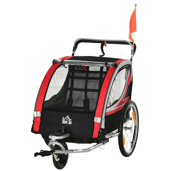 Rootz Cykelvagn för barn - 2 i 1 barnvagn - Cykelsläp för barn - 2-sits transporthållare - Med dragkoppling - Röd/Svart - 142 x 75 x 101 cm