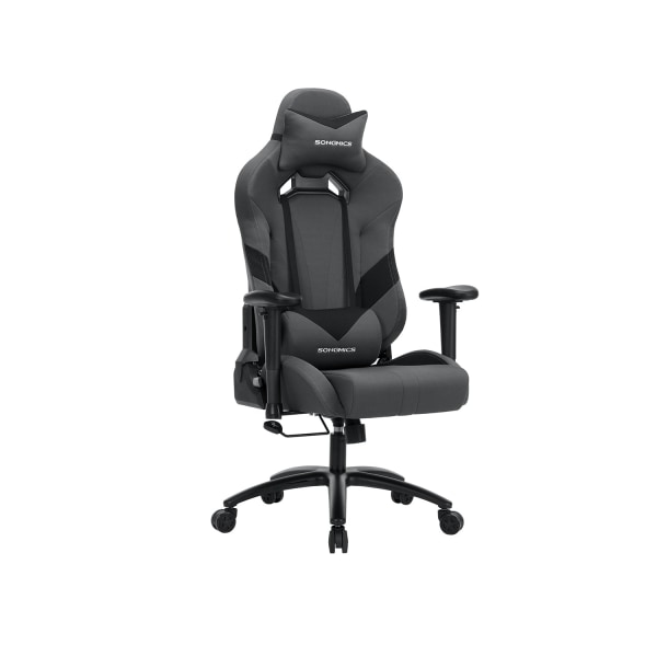 Rootz Gaming Stol - Grå-sort - Polyesterstof - Koldskumpolstring - Stålbund - PU-armlæn - Nylonkernehjul - 129-139 cm x 70 cm x 71 cm - Ergonomisk des