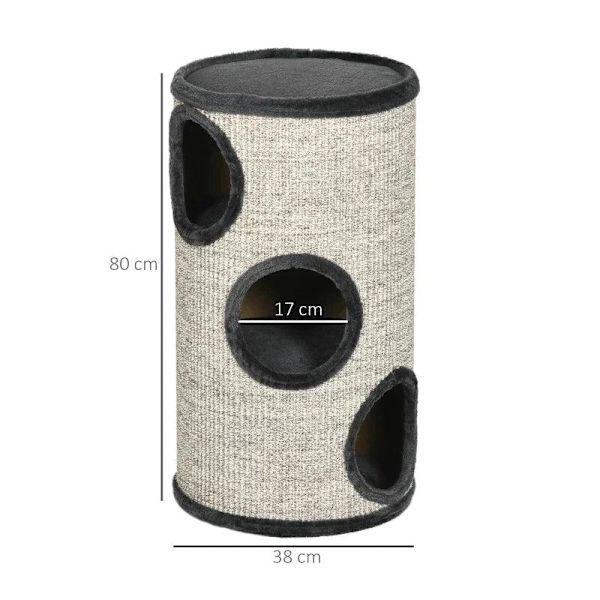 Rootz Scratch Barrel - Scratch Barrel - 3 Tier Scratcher Barrel - Inkluderer Sisal Rope - Scratcher Pad - Cat Scratcher - Grå - 38cm x 38cm x 70cm