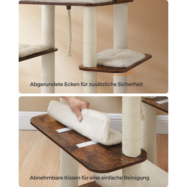 Rootz-raapimistolppa - Kissapuu - Vintageruskea - Lastulevy - Pehmo - Sisal - 60 cm x 60 cm x 197 cm - Tukeva rakenne - Useita alustaa - Helppo koota