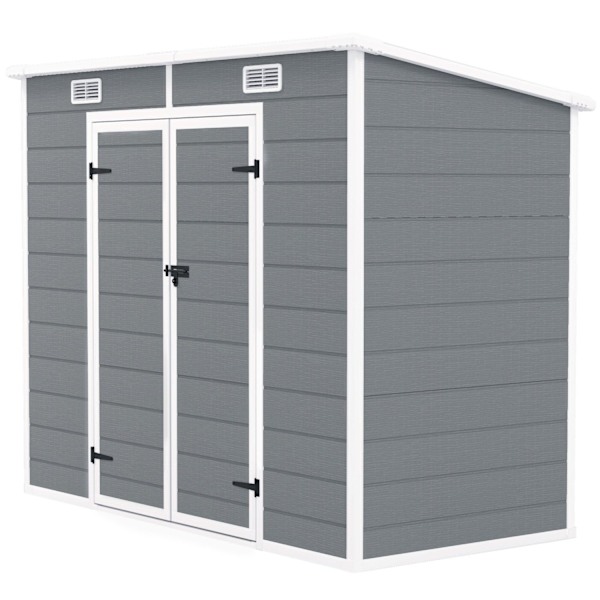Rootz 2,4 x 1,3 metrin puutarhatalo - Shed - Storage Unit - sää- ja UV -kestävät - 238 cm x 125 cm x 165/183 cm - harmaa