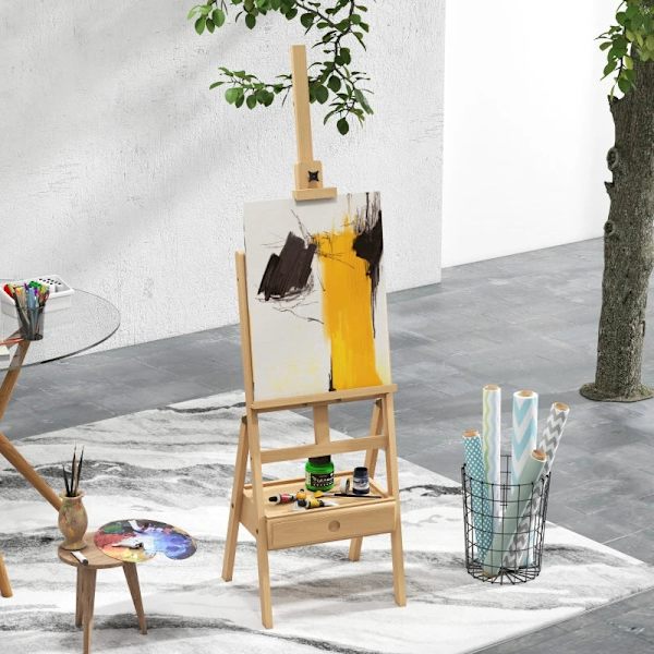 Rootz staffeli - Artist staffeli - Højdejusterbar - Bundskuffe - Praktisk opbevaring - 1 skuffe - Bøgetræ - Naturlig + Sort - 43,5L x 43W x 150-190H c
