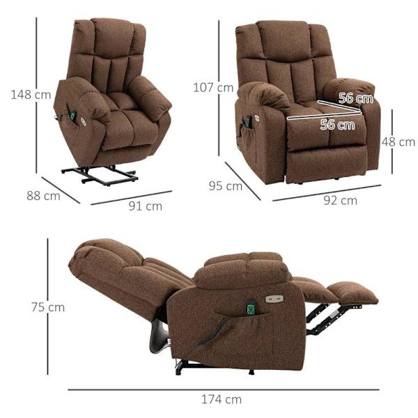 Rootz Stand-Up Chair - 2-i-1 hvilestol - Med liggefunktion - Fjernbetjening - Linned Polyester/Stål - Brun - 92 x 95 x 107 cm