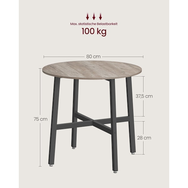 Rootz rundt spisebord - spånplade stål - Greige broget blæk Sort - Moderne - 80 cm x 75 cm - 10,8 kg - 100 kg Kapacitet