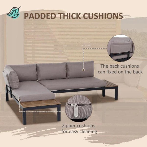 Rootz Havemøbelsæt - Sidebordssofa - Sofasæt - Sofabord - Sofa med hynder - Aluminium - 164 x 74 x 69 cm