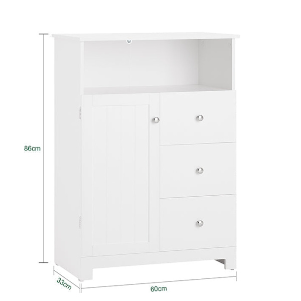 Rootz Badeværelseskommode - Opbevaringsskab - Hallskab - Justerbar hylde - Anti-tip sikkerhed - Rummeligt design - 60 cm x 86 cm x 33 cm