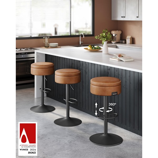 Rootz Barstol - Køkkentaburet - Stol i bordhøjde - Kunstlæder - 41 cm x 41 cm x (61,5-81 cm) - Stålstel - 7,4 kg - 120 kg Max belastning