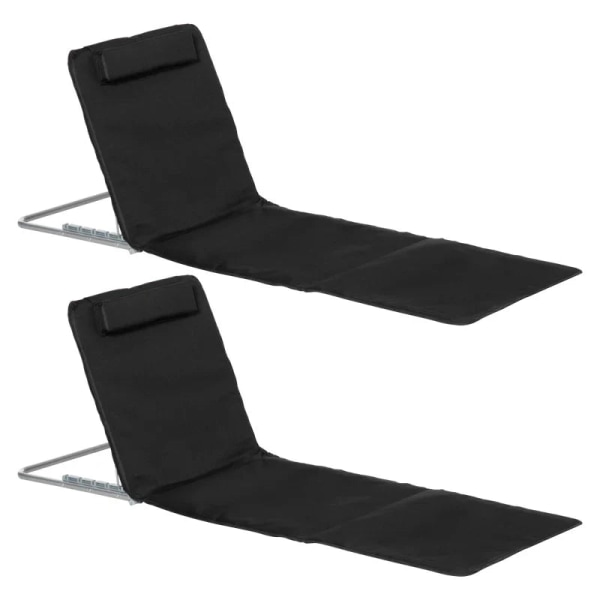 Rootz Beach Lounger - Sun Lounger - Have Lounger - Foldebar justerbar ryglæn - Sidelomme - PE stof - EPE Uld - Sort - 48cm x 134cm x 33-43cm