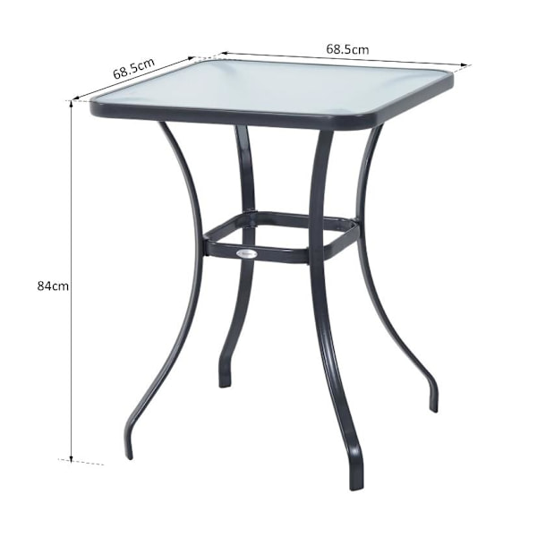 Rootz Garden Pöytä - Lasipöytä - Bistropöytä - Parvekepöytä - Musta - Metalli - Karkaistu lasi - 68,5 x 68,5 cm