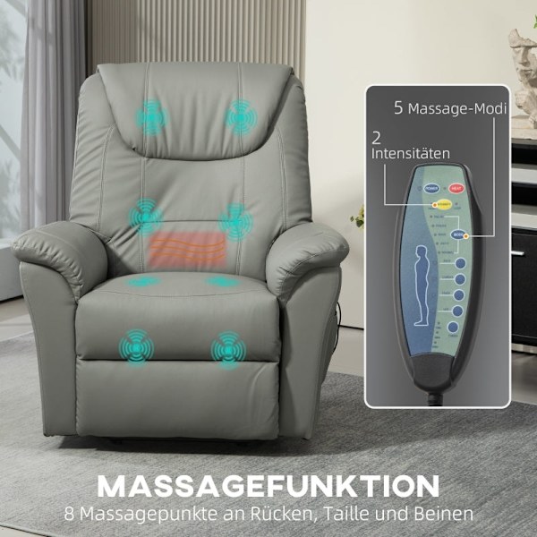 Rootz Elektrisk TV-stol med stigare - Massagefåtölj - Värmefunktion - Ståhjälp - Imiterat läder - 93cm x 95cm x 106cm