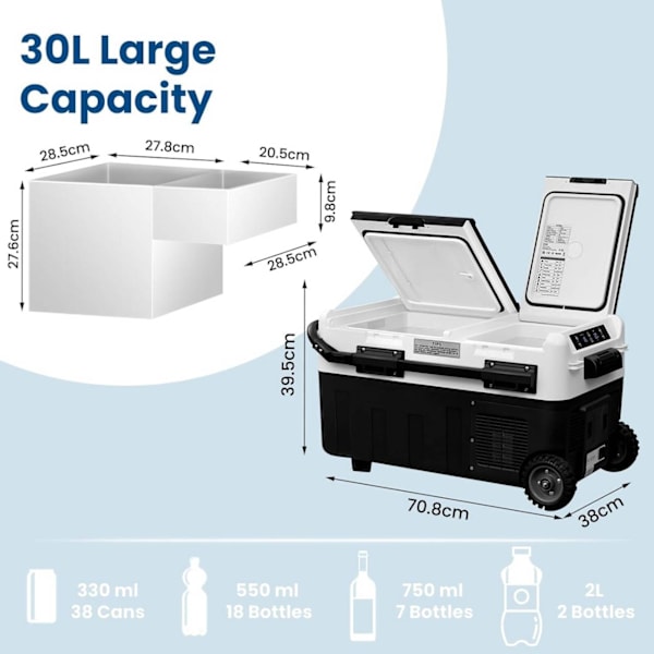 Rootz Compressor Cool Box - Kannettava jääkaappi - Camping-jääkaappi - Tilavuus 30/40/50 L - Kaksivyöhyke - Akun suojaus - 2 vyöhykettä - APP-ohjaus -