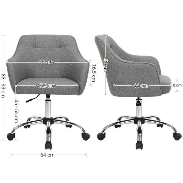 Rootz kontorsstol - Grå skrivbordsstol - Snurrstol - Ergonomisk design - 65cm x 69cm x (83-93)cm