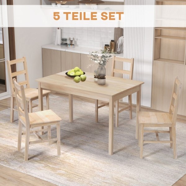 Rootz 5-delad matbordsset - Matsalsmöbler - Matsalsset i furu - Utrymmesbesparande design - Högkvalitativa material - Golvskydd - Bord: 118L x 73W x 7