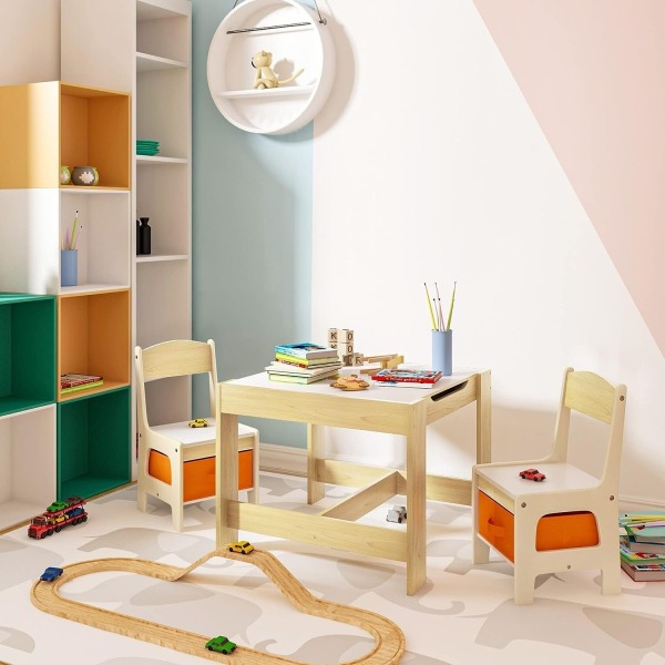 Rootz multifunktionelt børnebordsæt - Aktivitetsbord - Legebord - Dobbeltsidet bordplade - Rigelig opbevaring - Nem montering - Holdbar MDF - 60 cm x
