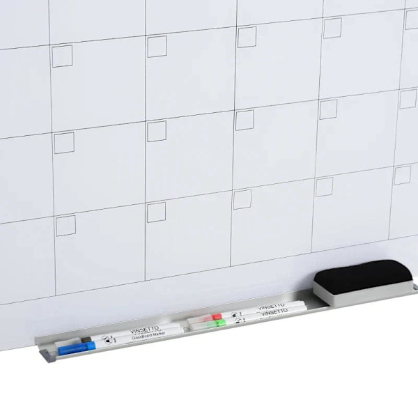 Rootz Whiteboard - Tavlekalender - Organisering af ferieplaner og månedlig planlægning - 1 penneholder - 4 tuscher og viskelæder - 90 x 60 cm