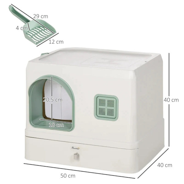 Rootz kattsandlåda med lock - 1 skräp - Avtagbar bottenlåda - Mintgrön + Vit - 50 cm x 40 cm x 40 cm