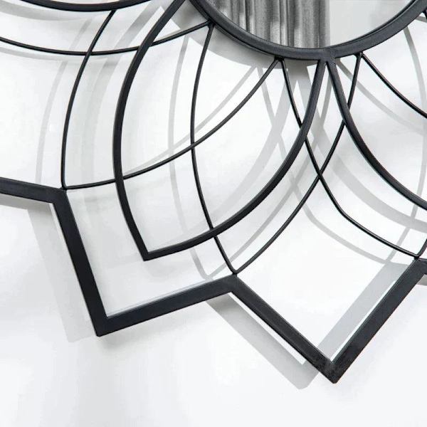 Rootz rundt spejl med blomstermønstre - Vægspejl - Spejlglas - Metal - MDF - Sort - 79 cm x 79 cm x 0,4 cm