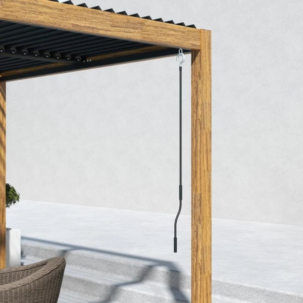 Rootz Pergola - Havepavillon - Lameltag - Håndsving - Jordspyd - Aluminium - Træ - Aluminium - Sort - Naturlig - 297L x 297W x 228H cm