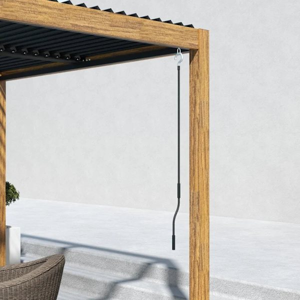 Rootz Pergola - Trädgårdspaviljong - Lamelltak - Handvev - Markspetsar - Aluminium - Trä - Aluminium - Svart - Naturlig - 297L x 297W x 228H cm