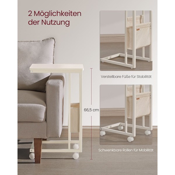 Rootz Cremehvid Sidebord - Endebord - Natbord - Spånplade Stål Polyester - 30cm x 40cm x 62cm