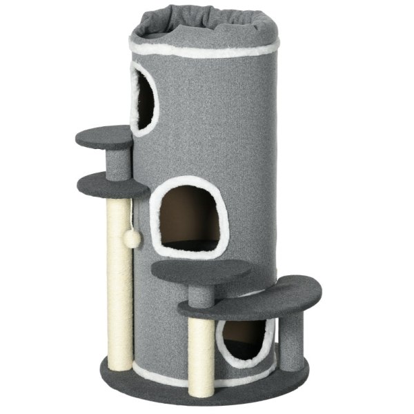 Rootz PawHut Cat Tree - Ultimate skrapstolpe - Cat Climbing Tower - Multi-Level - Slitstarkt Sisal-rep - Mjukt plyschtyg - Ø57 x 99H cm