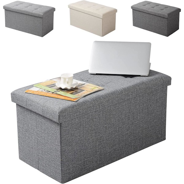 Rootz hopfällbar förvaringspall med lock - Linne Ottoman - Stor kapacitet - Utrymmesbesparande - Bekväm sits - 76 cm x 38 cm x 37,5 cm