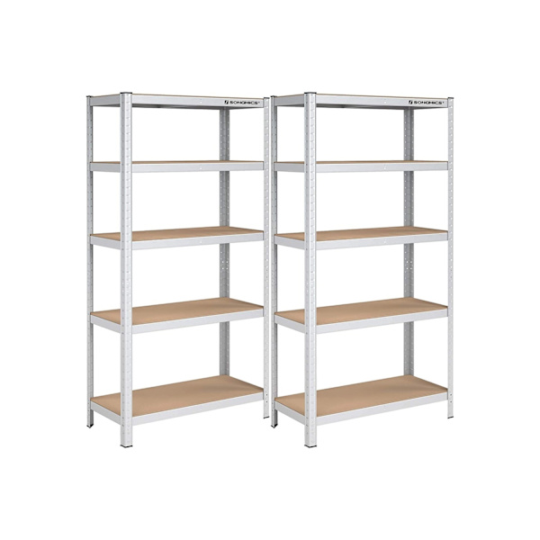 Rootz 2-delt opbevaringsstativ - Metalhylde - Heavy Duty bogreol - Stålkonstruktion - 180 cm x 90 cm x 40 cm - Sølv - 175 kg Kapacitet